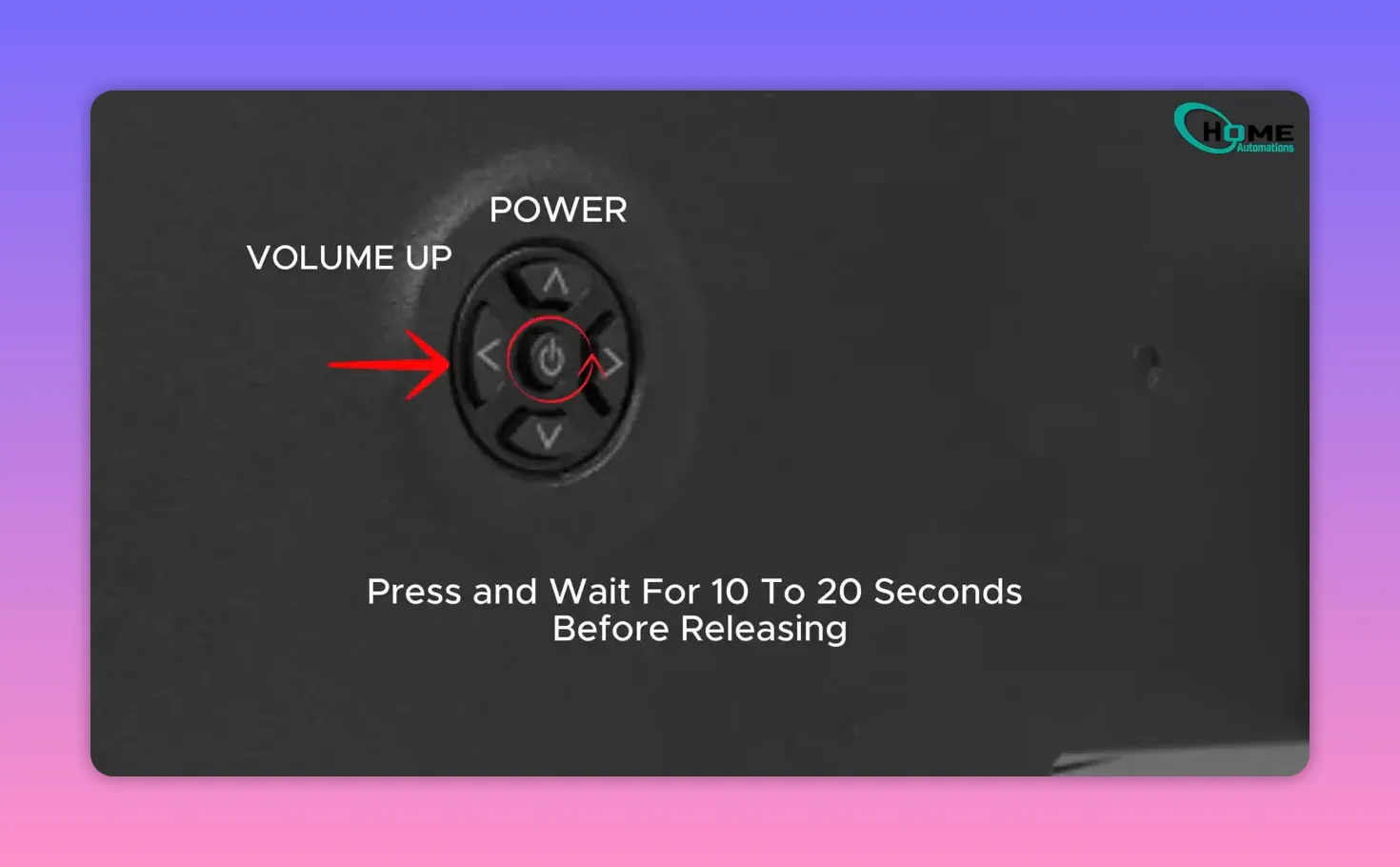 Illustration highlighting TV power and volume up buttons for a TCL Roku TV hard reset