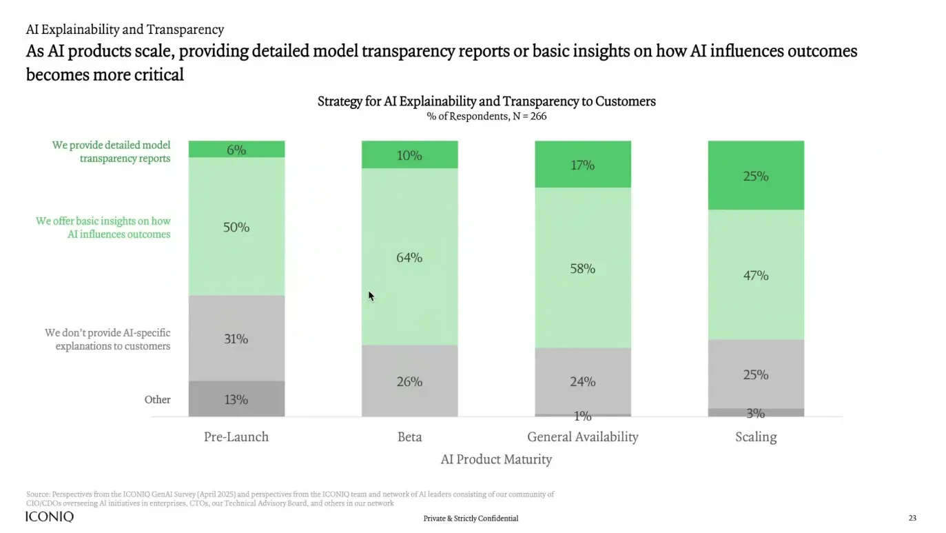 Transparency reports and insights provided by companies at different stages of AI product scaling