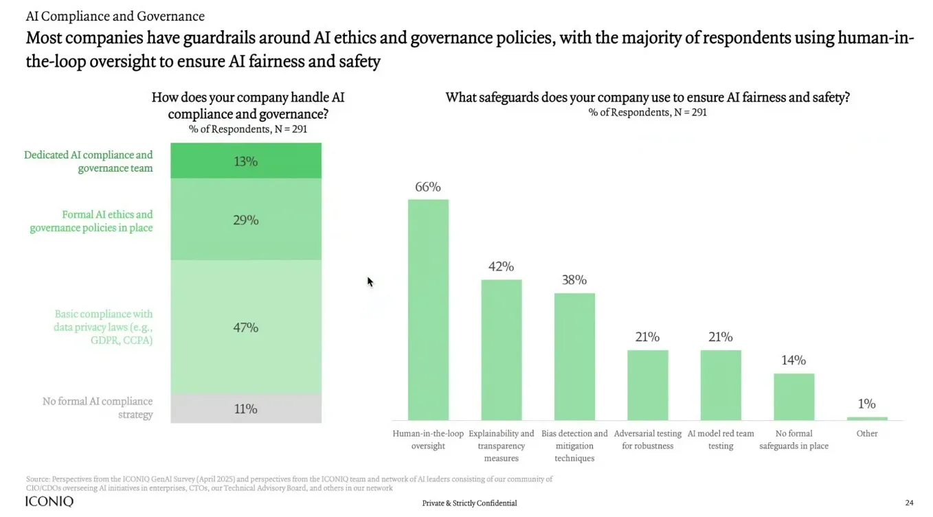 Overview of AI compliance and governance measures including human-in-the-loop and transparency