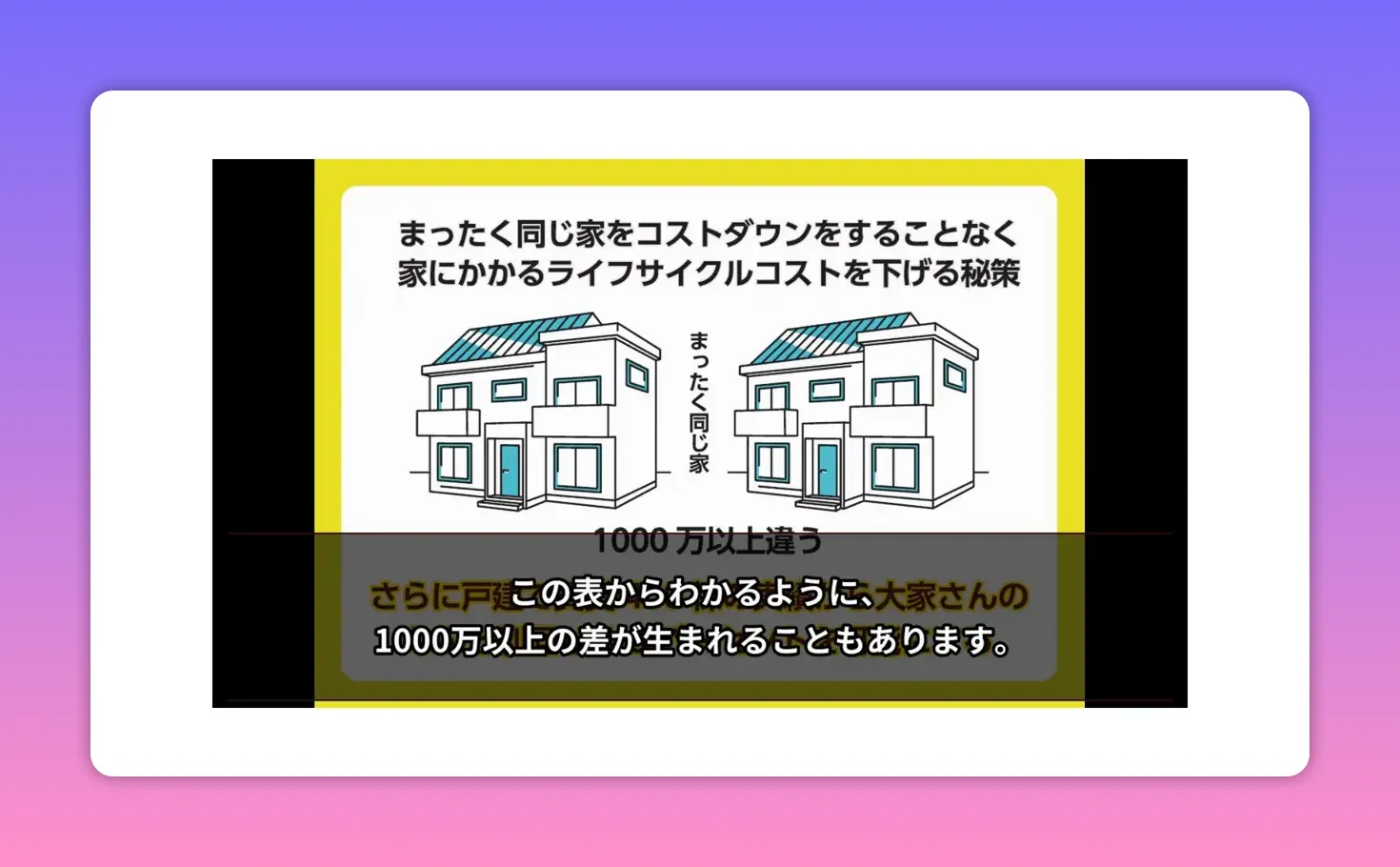 この表から大家さんの負担で1000万円以上の差が生まれることを示すスライド（家のイラストと字幕）
