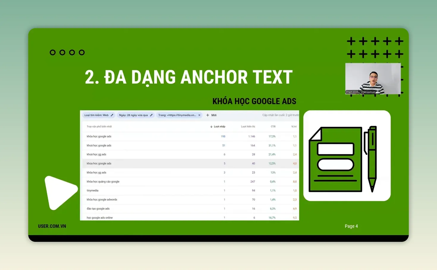 Slide về đa dạng anchor text với bảng từ khóa