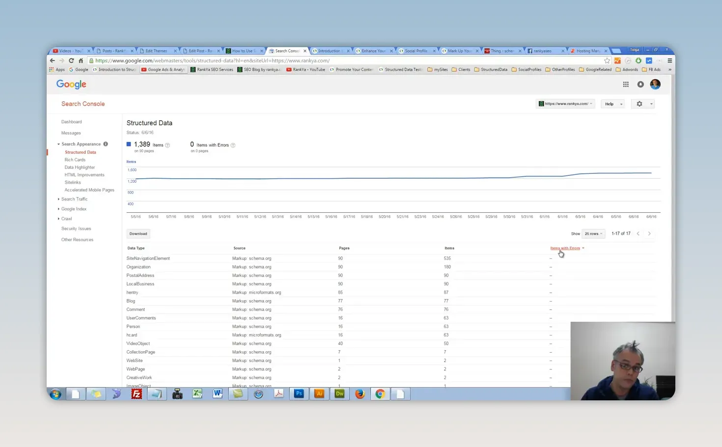 Giao diện Google Search Console hiển thị báo cáo dữ liệu có cấu trúc