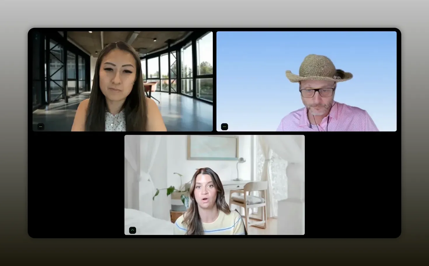 Three remote speakers discussing AI learning and career development