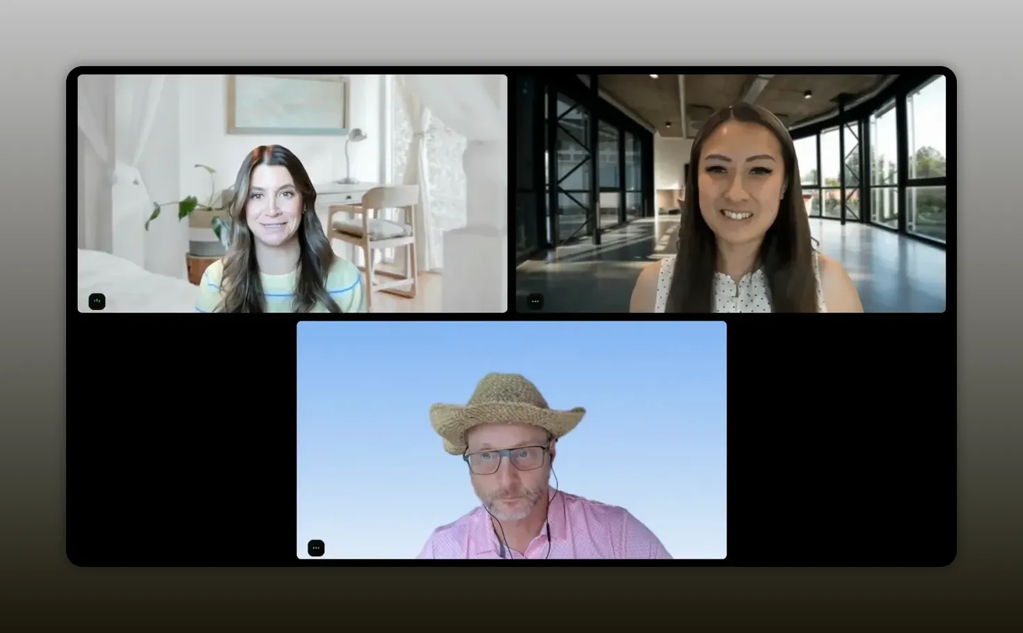 Three-person remote panel discussing AI agents for partnership work