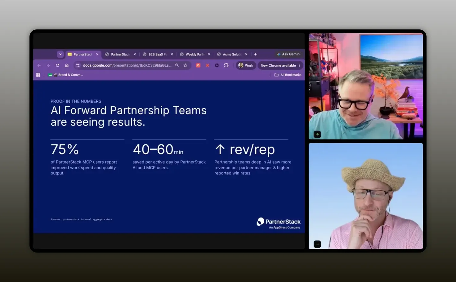 Slide showing AI forward partnership team results including 75 percent and 40 to 60 minutes