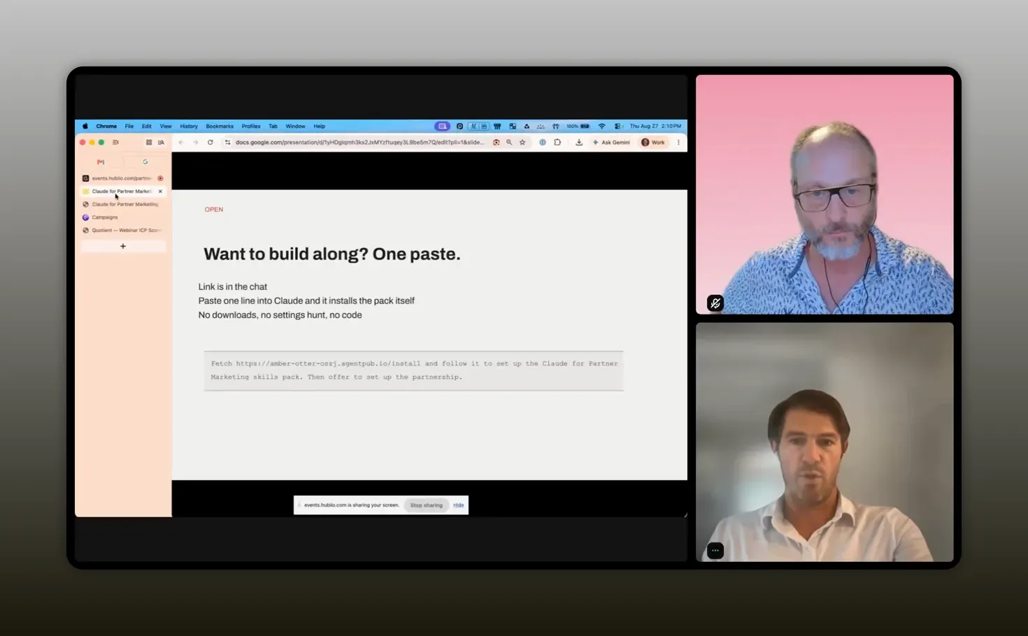 Claude desktop screen showing a prompt and workspace panels