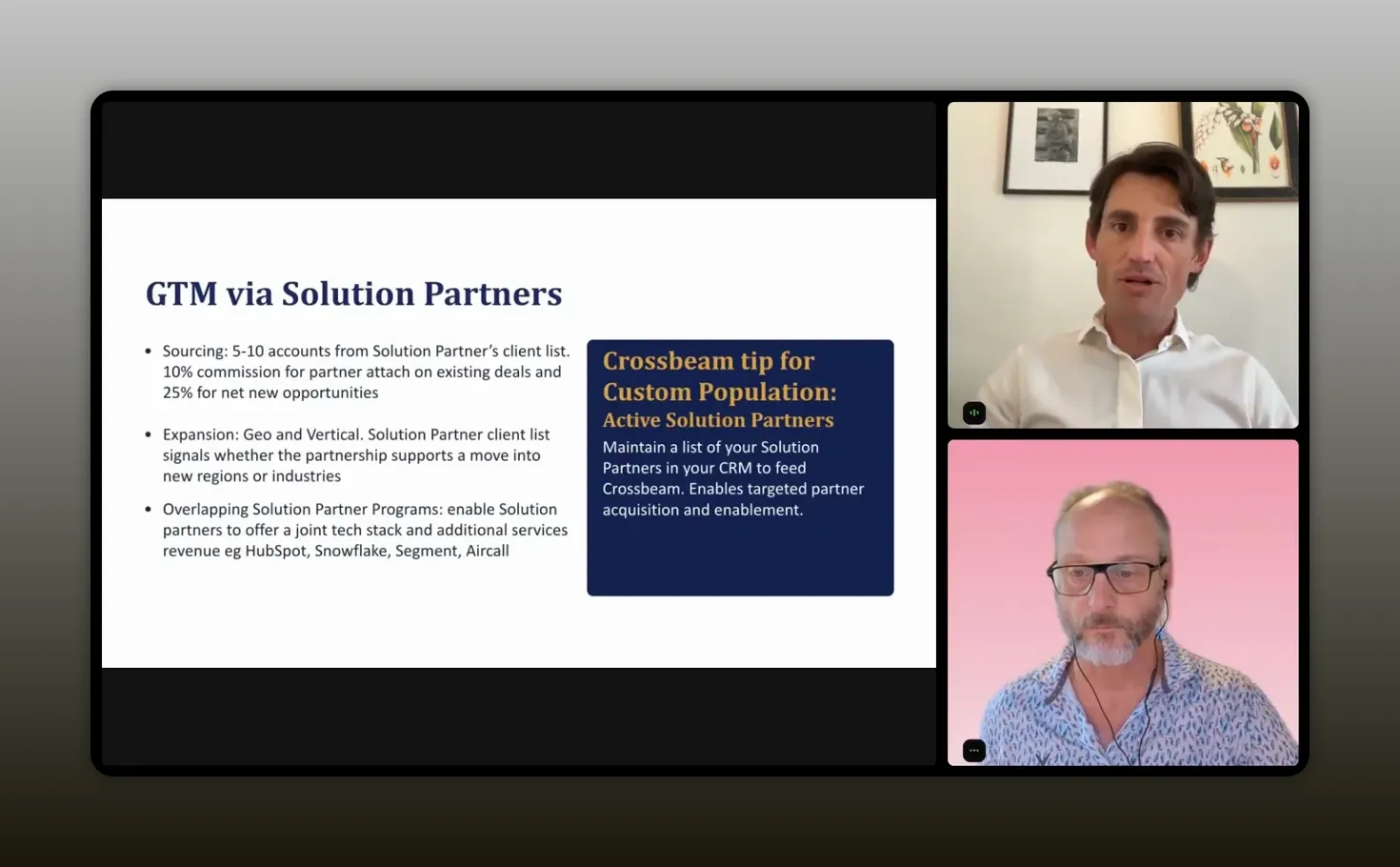 Presentation slide titled GTM with solution partners showing a joint partner network framework
