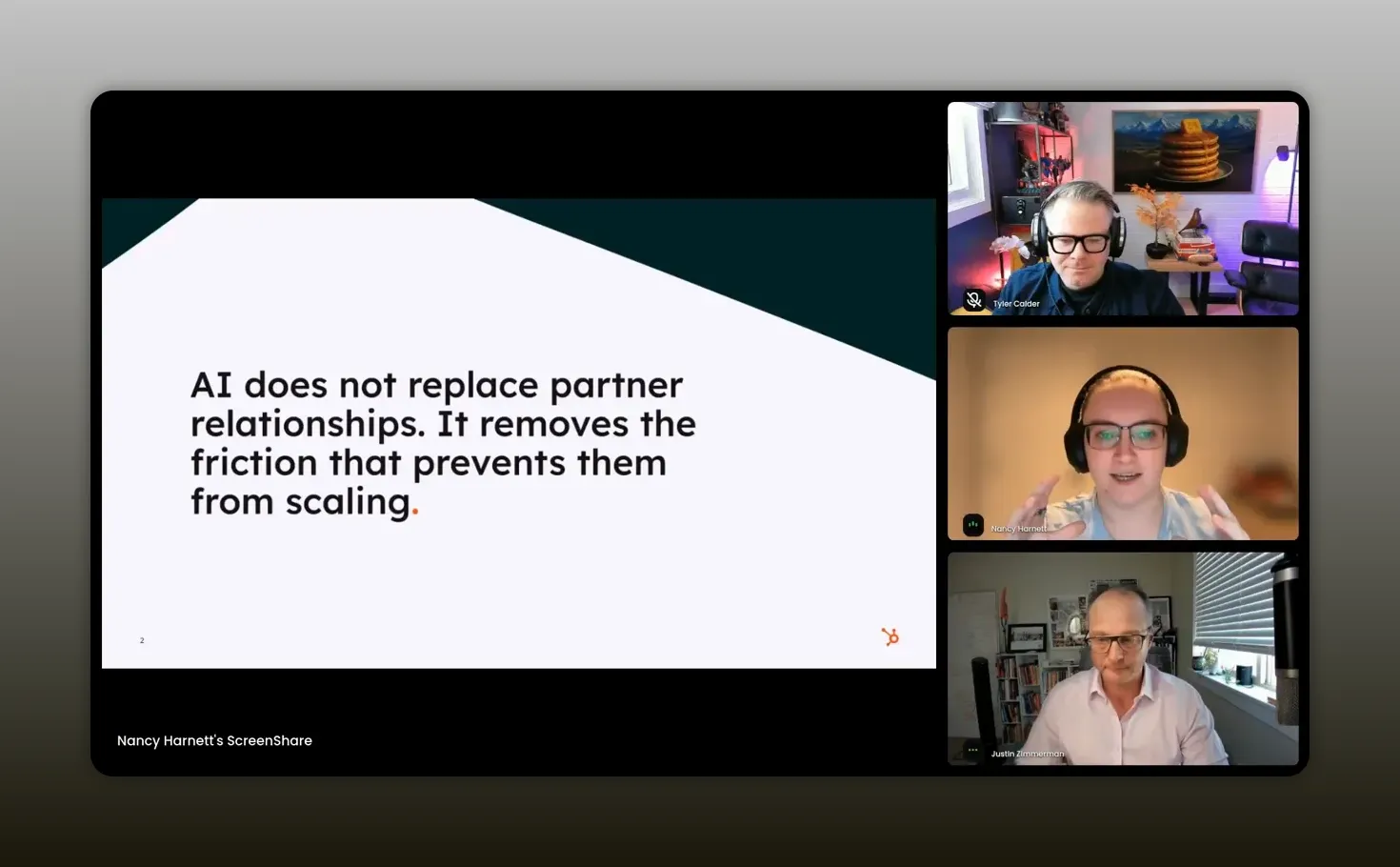 Slide text stating that AI does not replace partner relationships and removes friction that prevents scaling