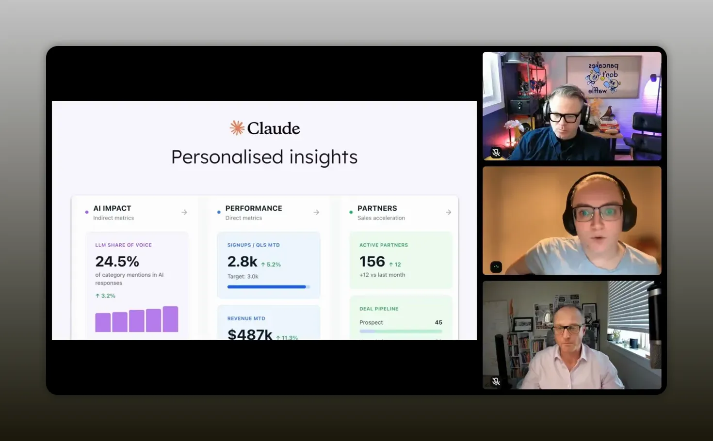 Claude dashboard showing personalized partner insights and performance metrics for an affiliate program