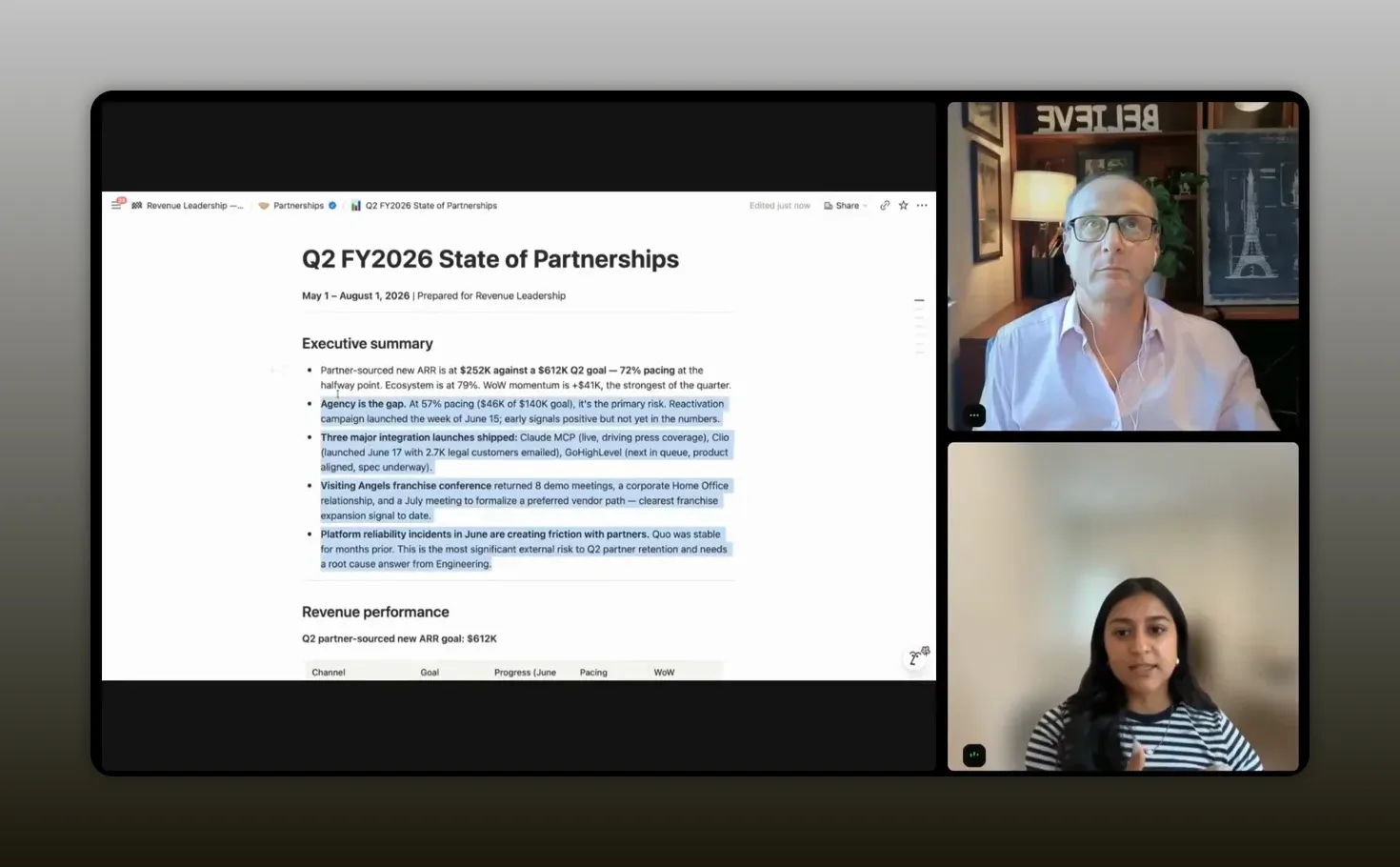 Generated state of partnerships report with executive summary and highlighted table section