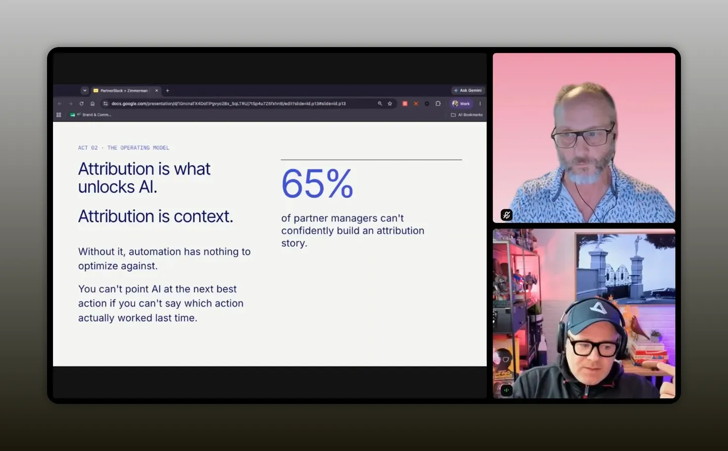 Presentation slide stating that partner leaders have limited confidence in attribution models