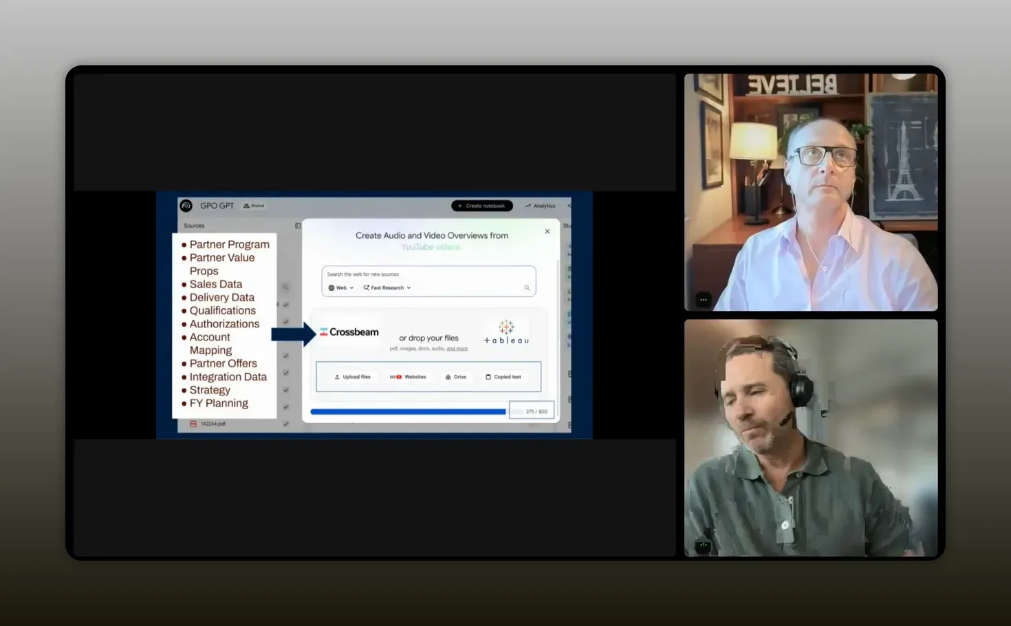 NotebookLM interface with source list on the left and chat response area on the right