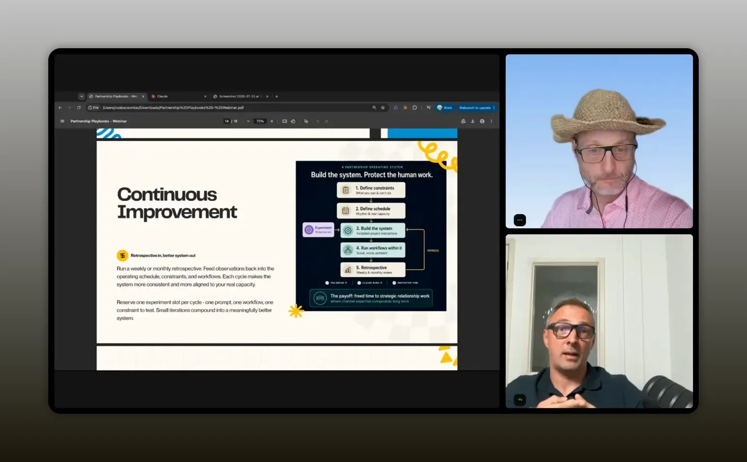 Slide titled Continuous Improvement with a workflow example on a screen