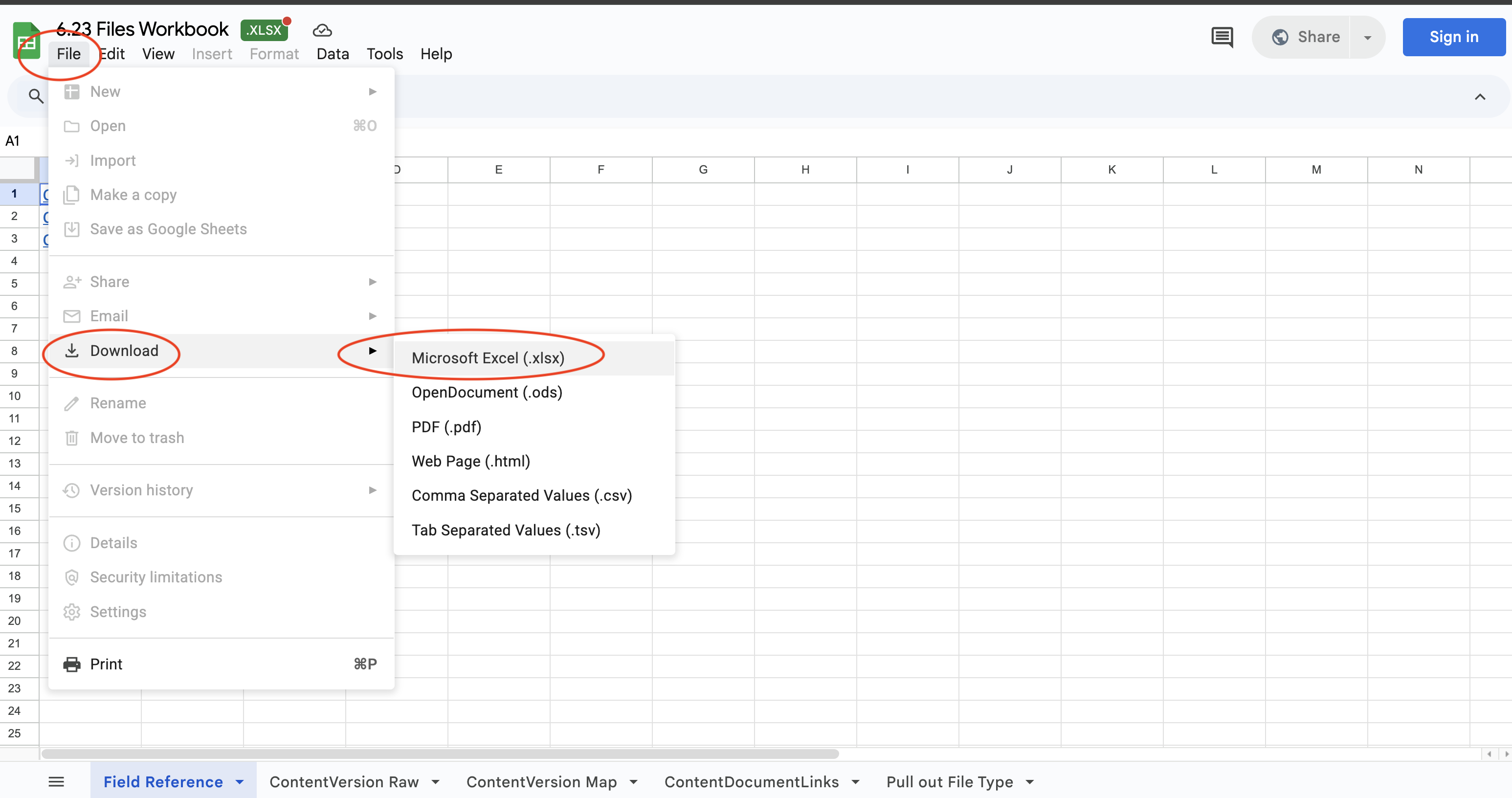 Screenshot of a 'Files Workbook' Excel template for Salesforce file insertion, showing organized columns and sample data for step-by-step guide.