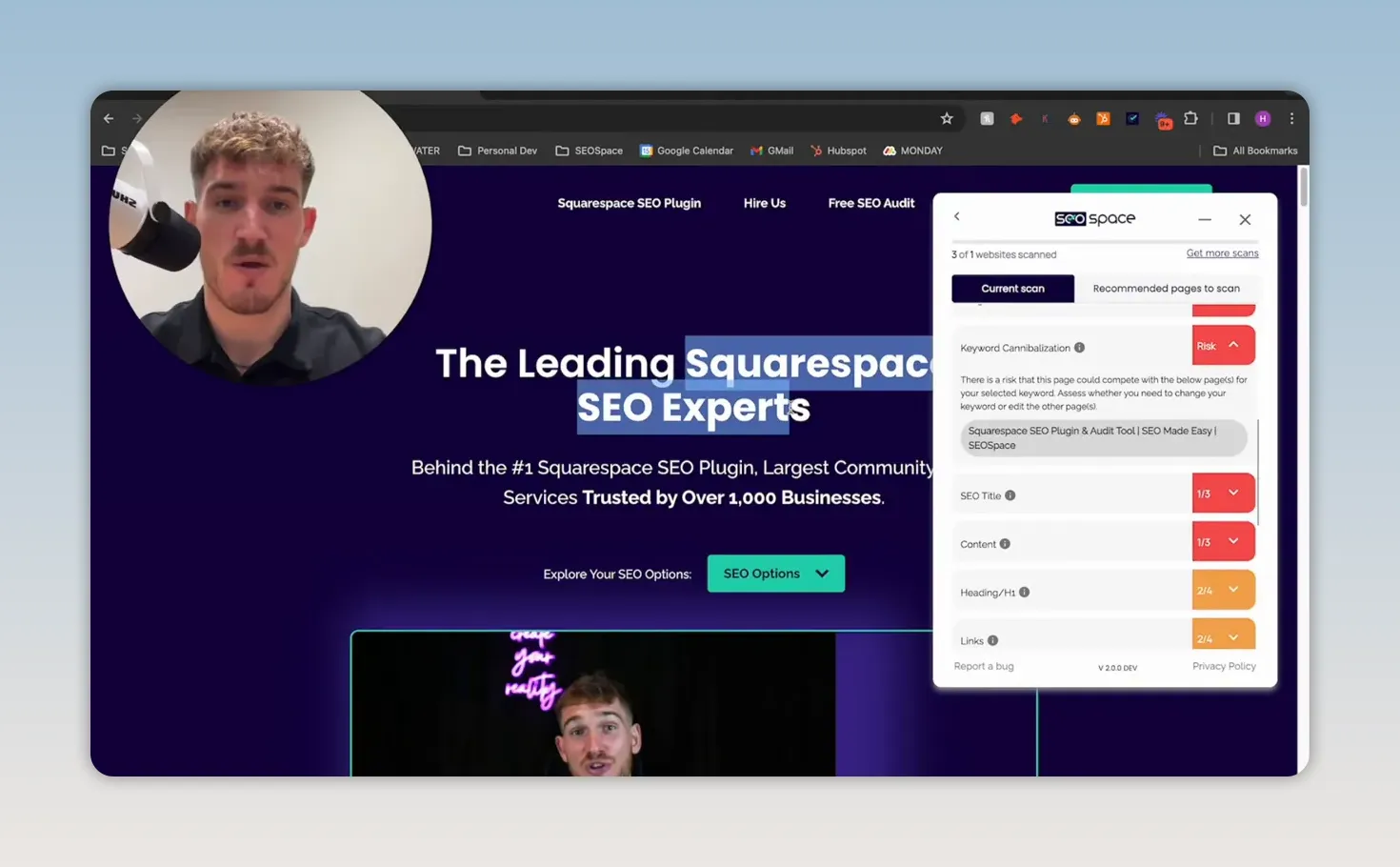 Bảng SEO Space hiển thị các mục tối ưu từ khóa với trạng thái cảnh báo màu đỏ và cam