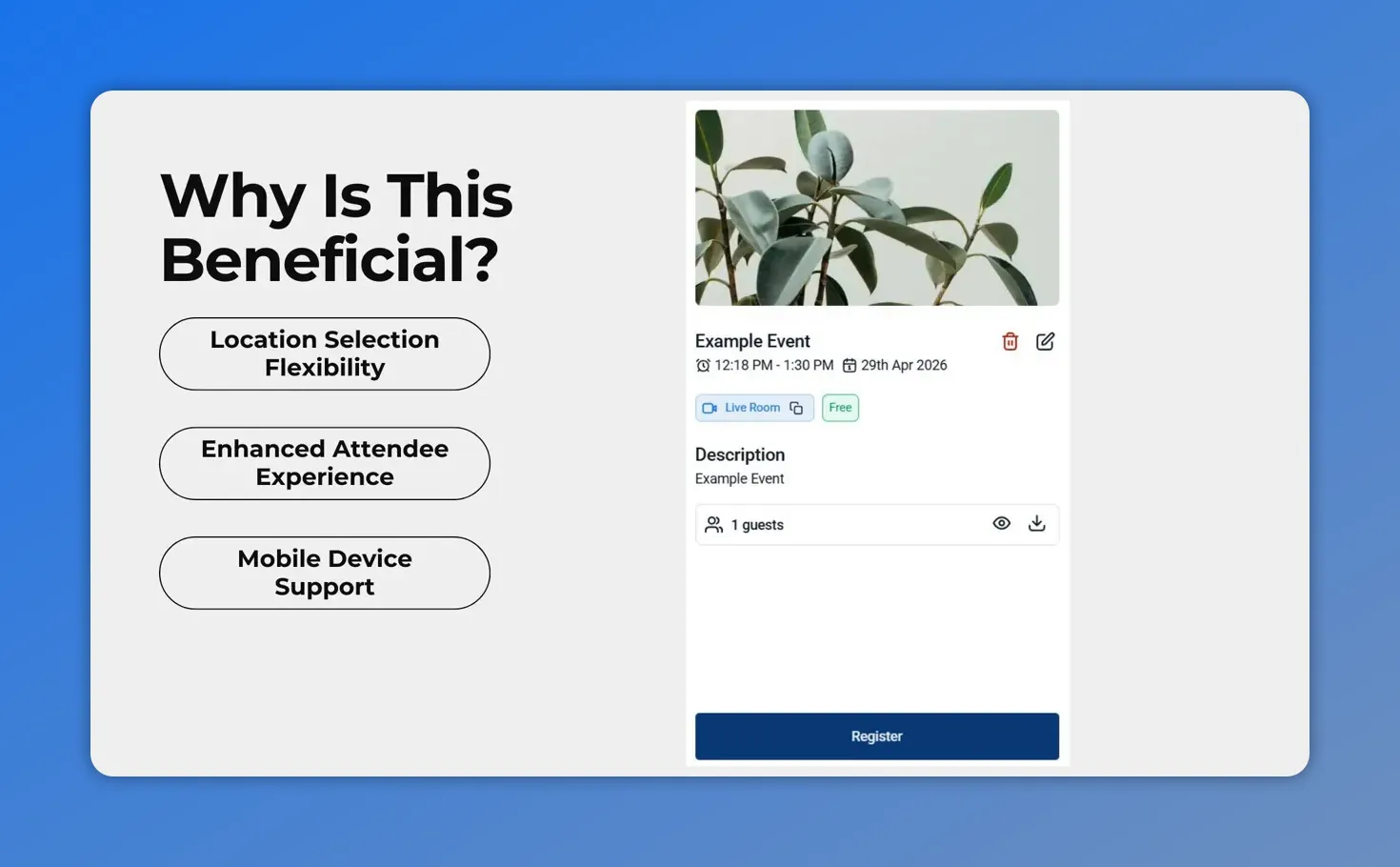 Graphic explaining the benefits of native Live Rooms including location flexibility, attendee experience, and mobile device support