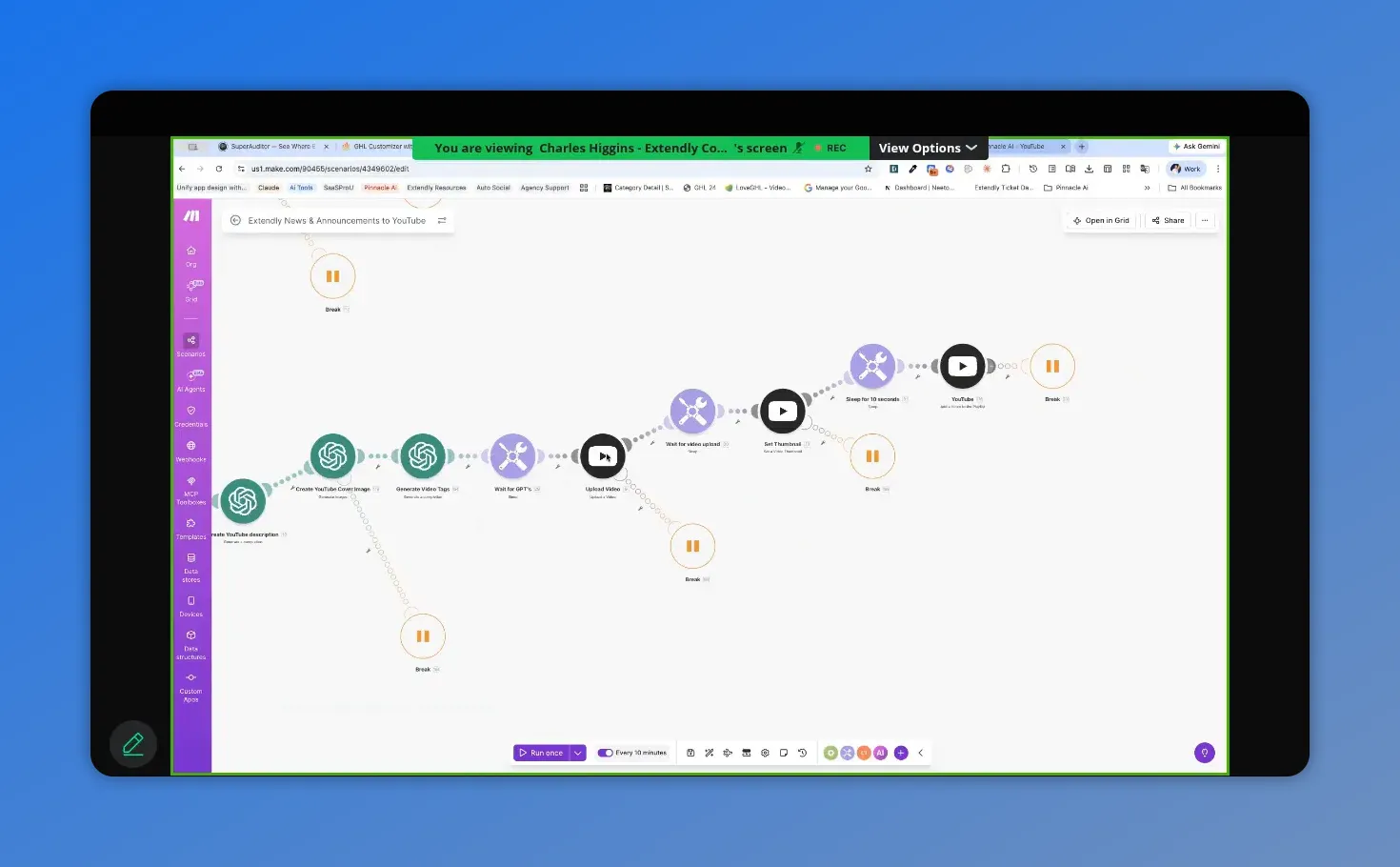 Make scenario flow for automating YouTube update video publishing