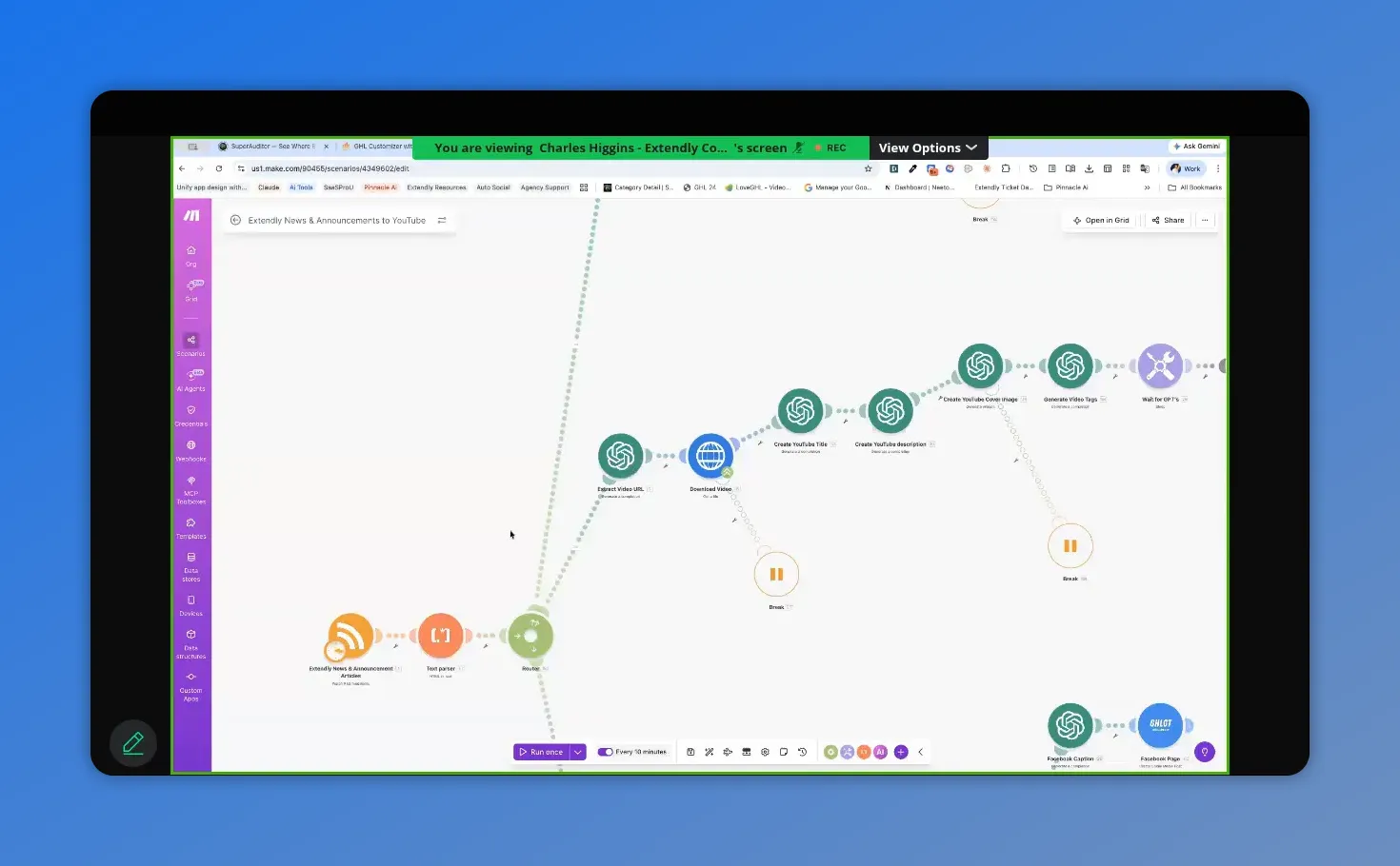 Make scenario flow extracting YouTube video URL and downloading video in the automation