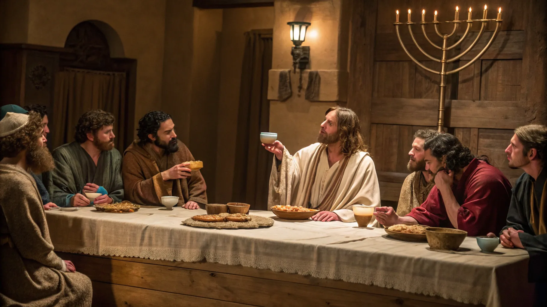 Jesus transforms the Passover meal into the Eucharist, establishing a new covenant.