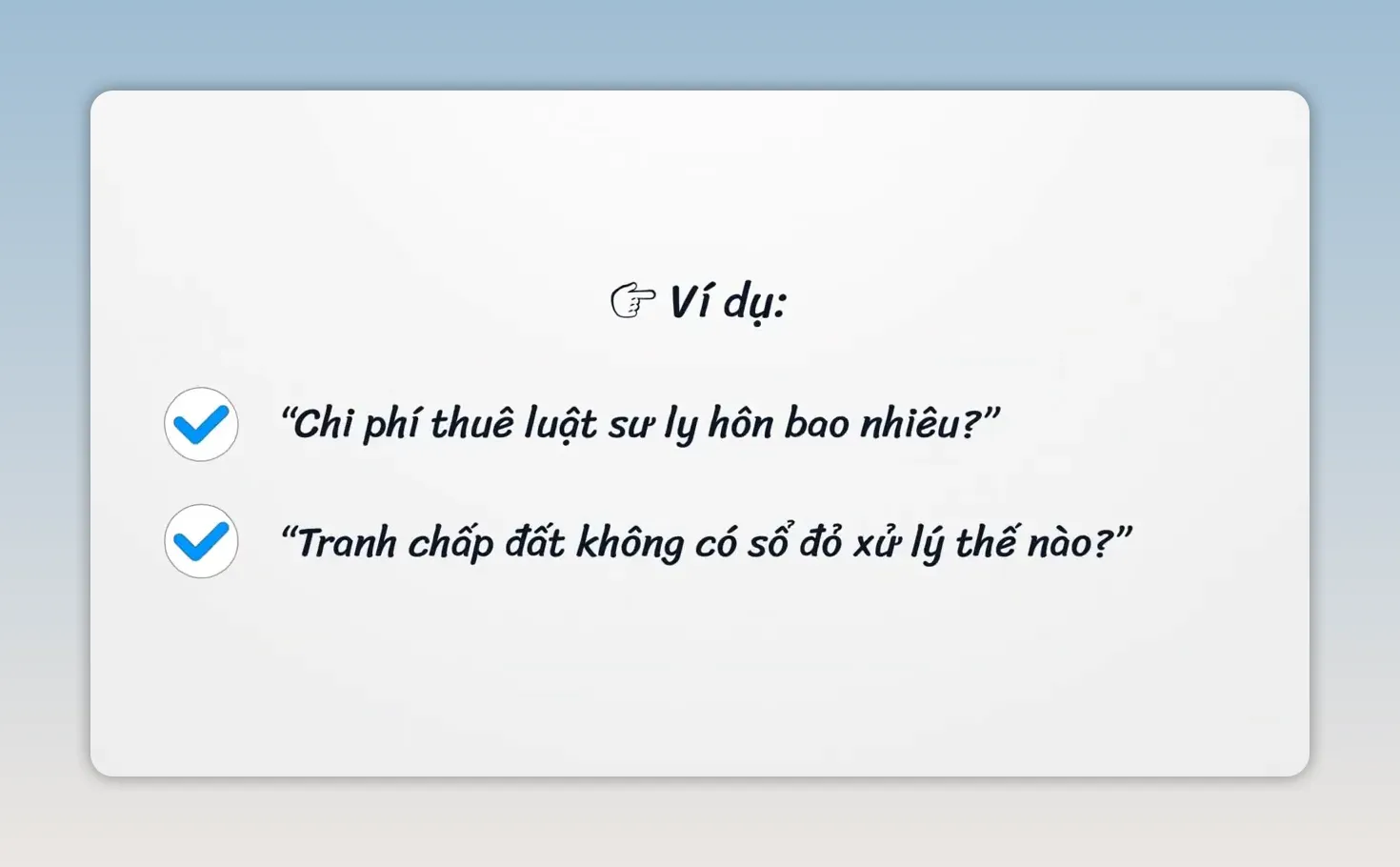 Hai ví dụ từ khóa về chi phí thuê luật sư ly hôn và tranh chấp đất không có sổ đỏ
