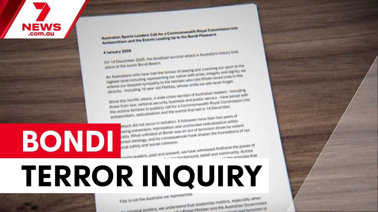 video thumbnail for 'Athletes demand royal commission into Bondi terror attack | 7NEWS'
