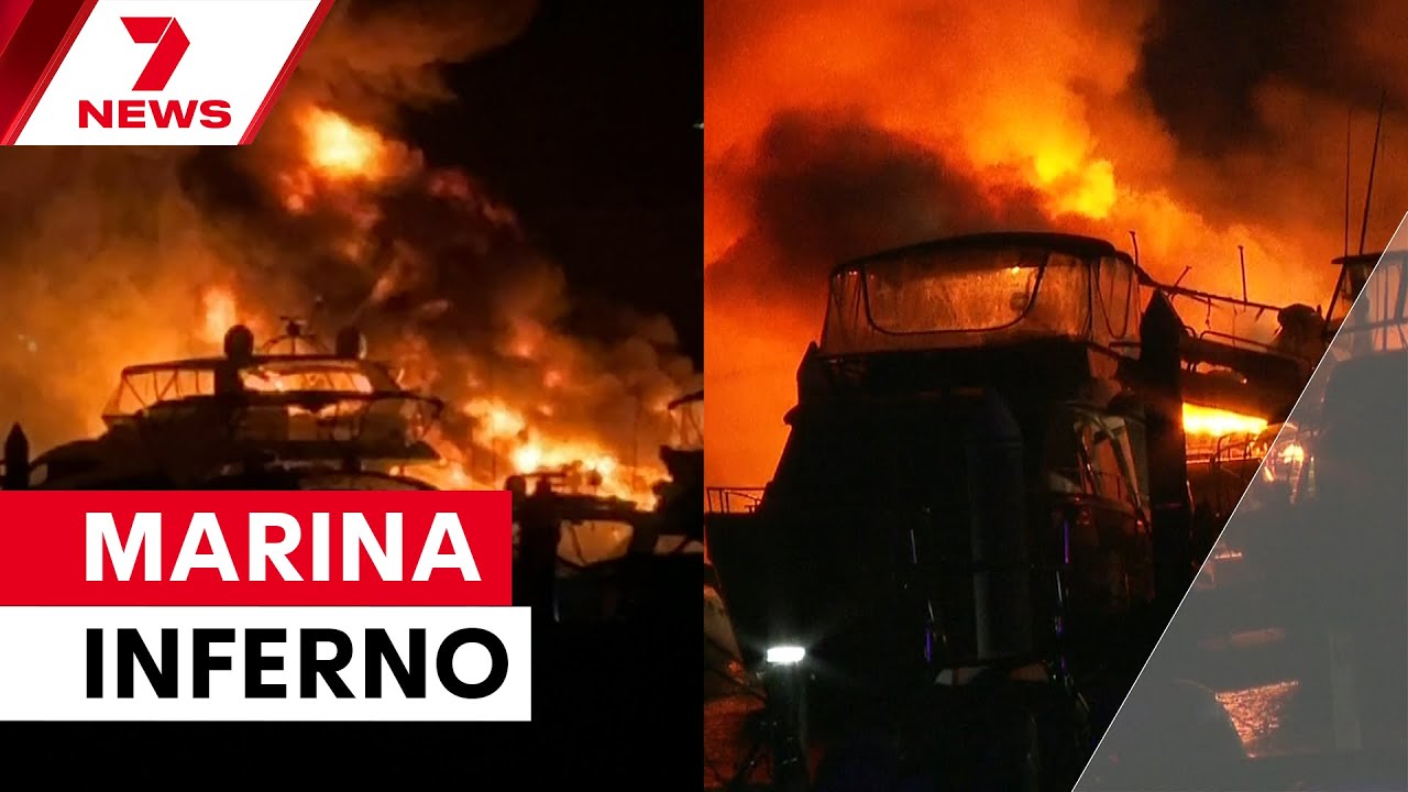 video thumbnail for 'Major yacht fire destroys three vessels at Spit Bridge Marina | 7NEWS'