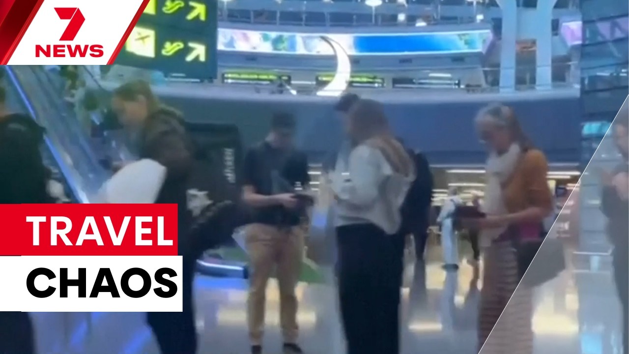 video thumbnail for 'Strikes on Iran spark travel chaos | 7NEWS'