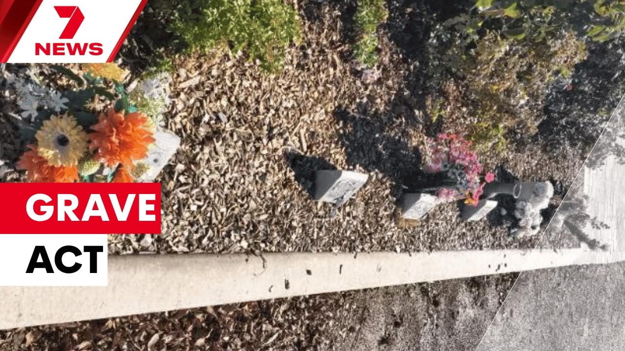 video thumbnail for 'Hunt for vandals after more than 80 grave plaques stolen from Quorn cemetery | 7NEWS'