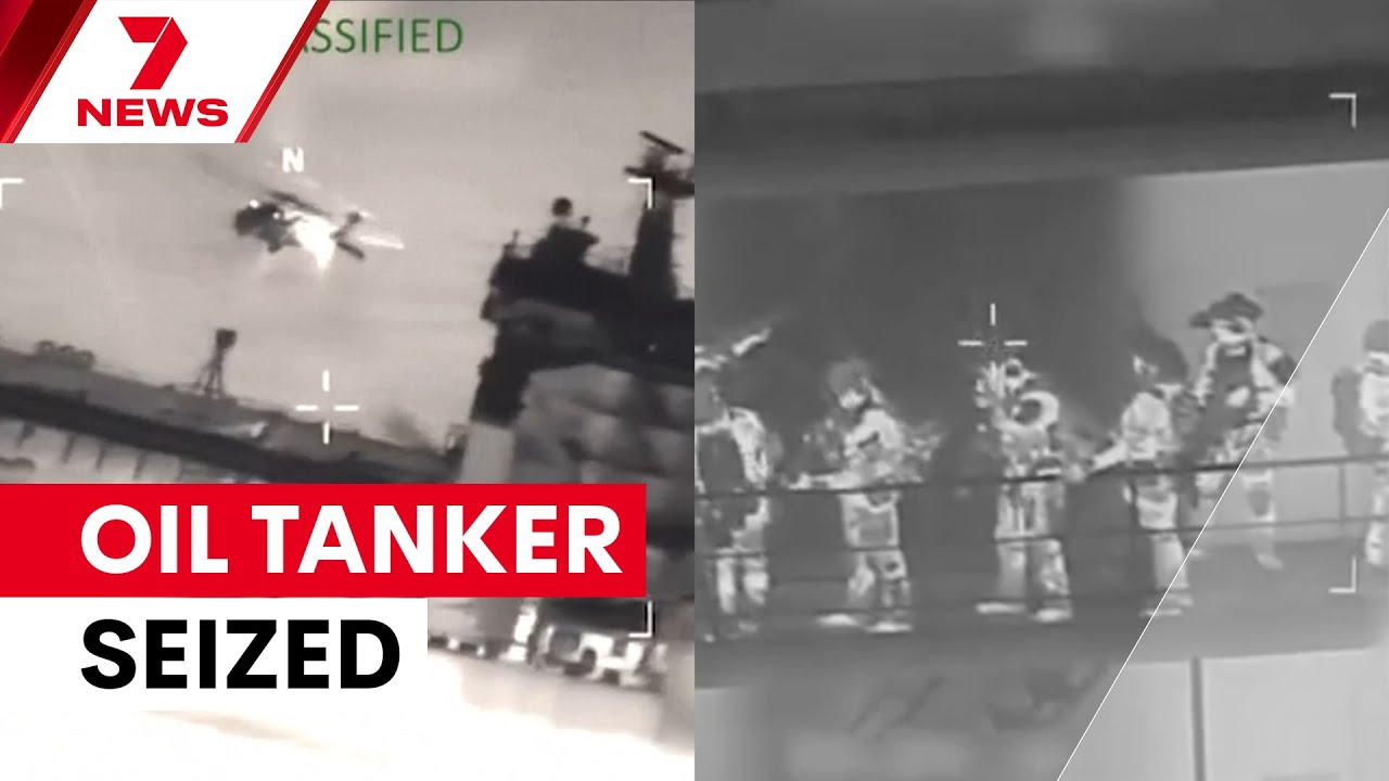 video thumbnail for 'US seizes Russian-flagged oil tanker | 7NEWS'