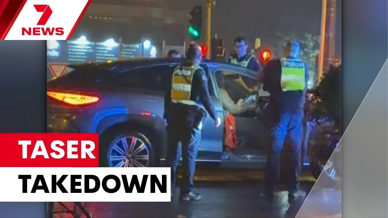 video thumbnail for 'Taser takedown - eight officers forced to use extreme tactics | 7NEWS'