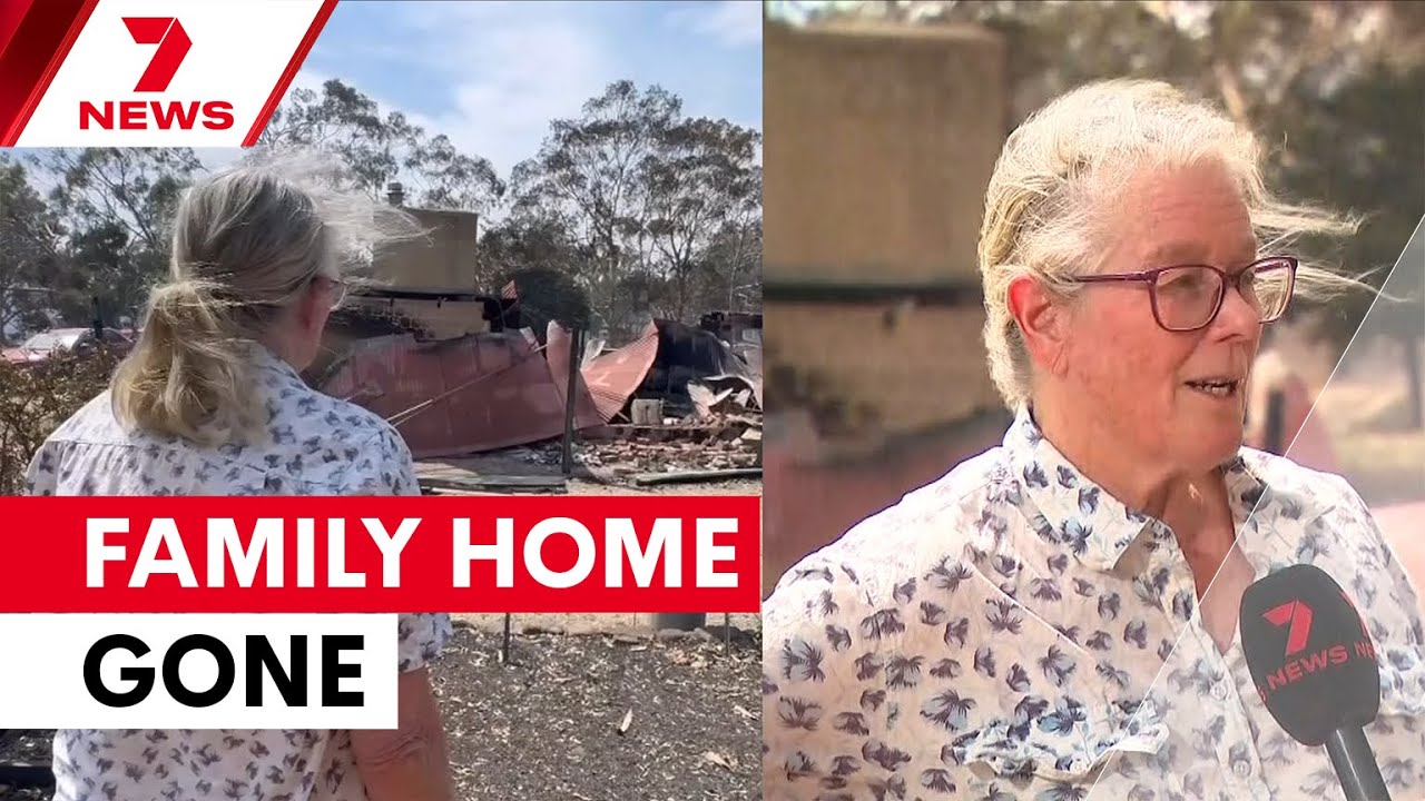 video thumbnail for ''Get out now it's coming over the hill': Victorian resident returns to fire-destroyed home | 7NEWS'