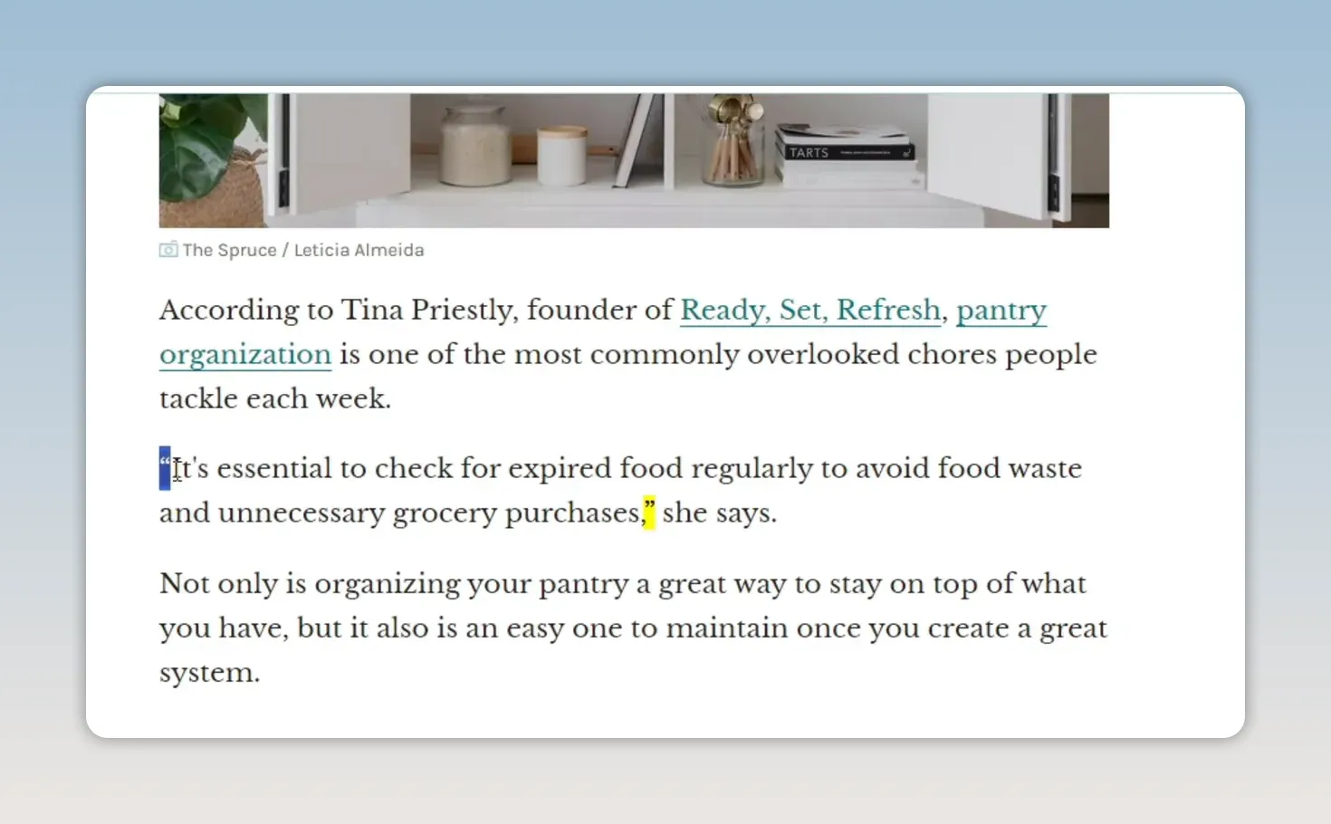 Đoạn bài viết The Spruce trích dẫn chuyên gia và liên kết đến website Ready Set Refresh