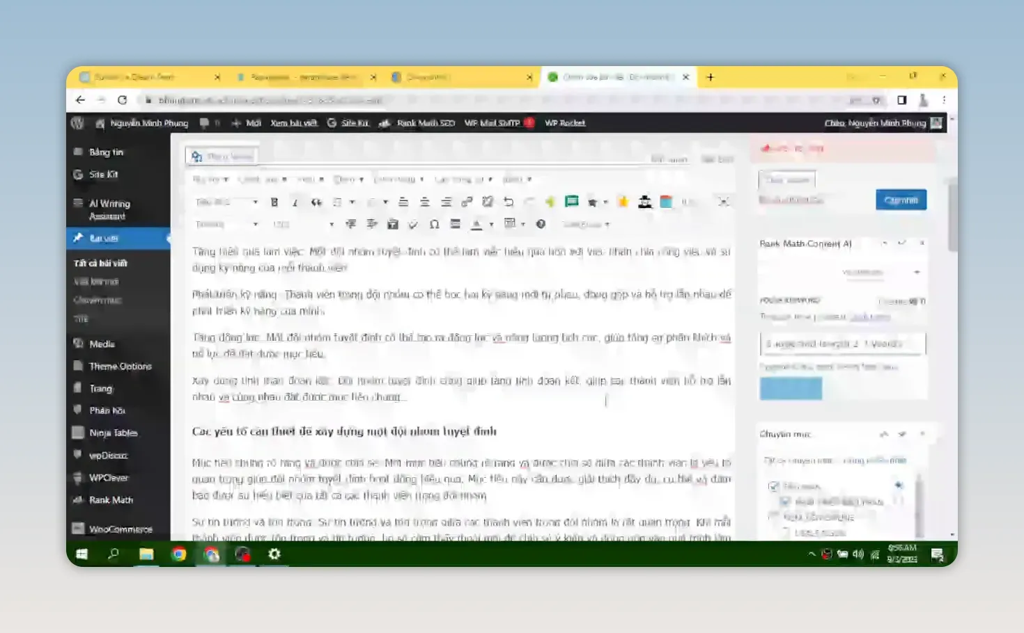 Trình soạn thảo WordPress hiển thị bài viết với tiêu đề, đoạn văn và thanh công cụ định dạng