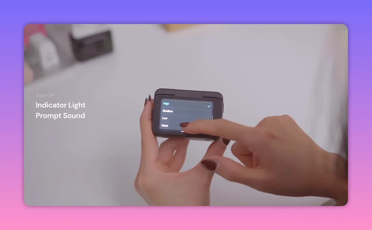 Finger tapping the X5 Ultra touchscreen menu to set indicator light and prompt sound to mute