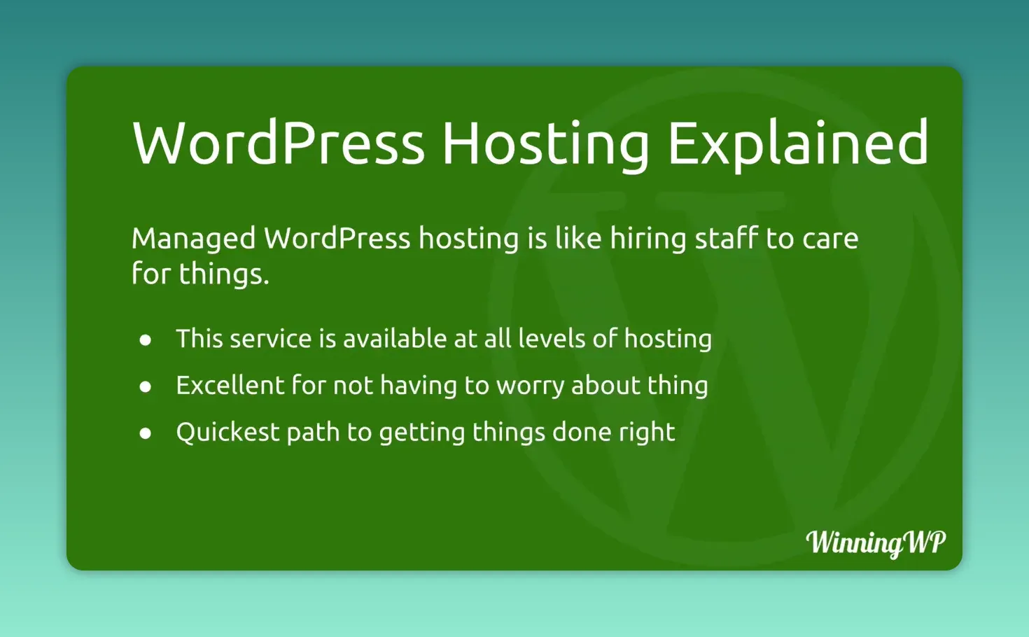 Trang trình bày mô tả managed WordPress hosting như thuê đội ngũ chăm sóc hệ thống