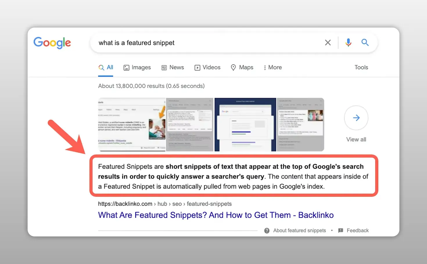 Trang kết quả Google có đoạn trích nổi bật được khoanh đỏ
