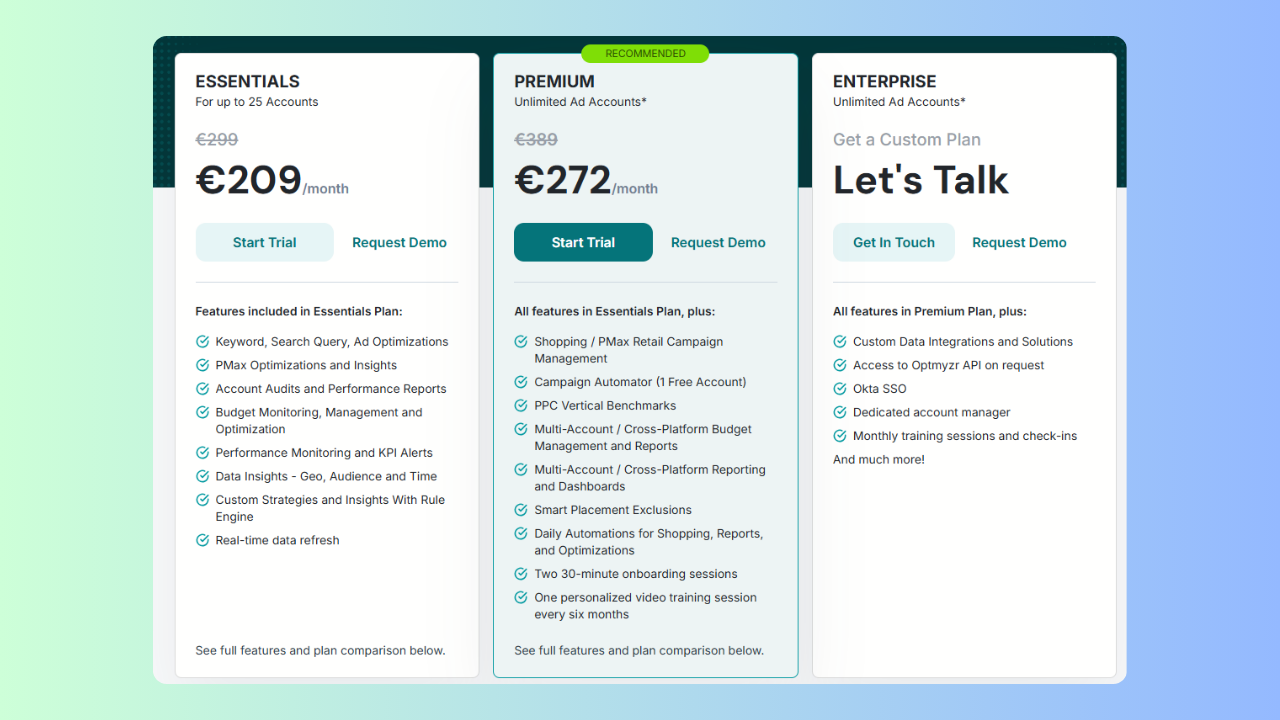 Image showing optmyzr, pricing plans! 