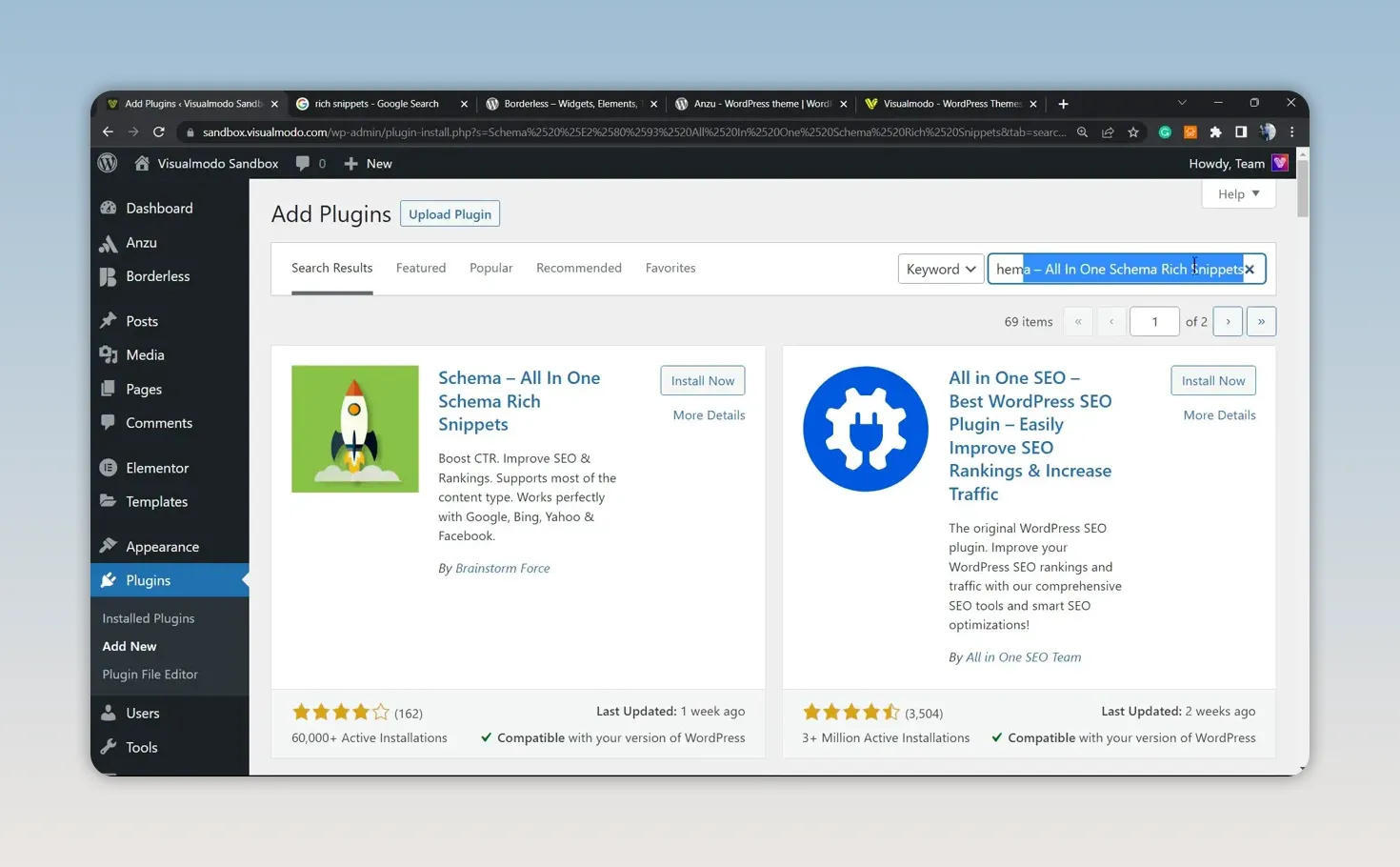 Trang thêm plugin WordPress hiển thị kết quả All In One Schema Rich Snippets