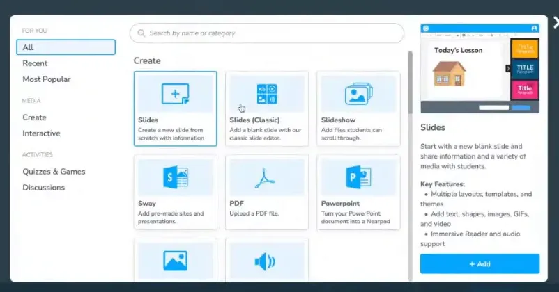 Nearpod dashboard view
