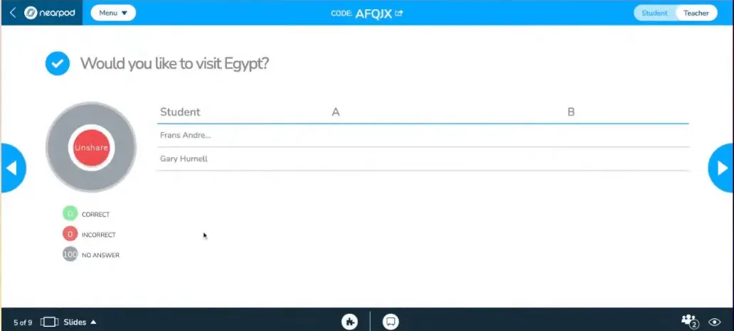 Interactive quiz setup in Nearpod