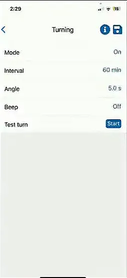 Egg turning settings in Brinsea app with interval and angle options