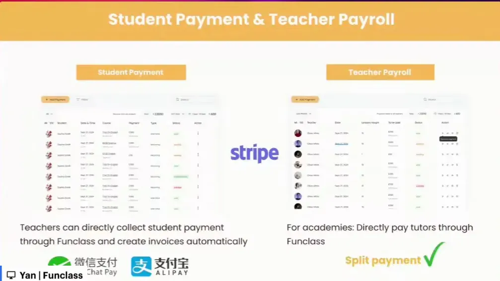 Screenshot of the payment system interface