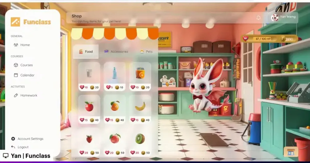 Screenshot of the Pet Shop feature