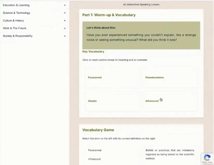 Lesson example: Ghost hunting theme with high-level vocabulary