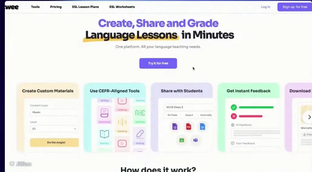 Twee interface showing lesson plan and trial runs info