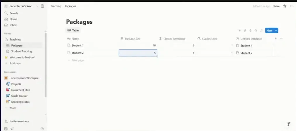 Adding multiple students and packages in Notion