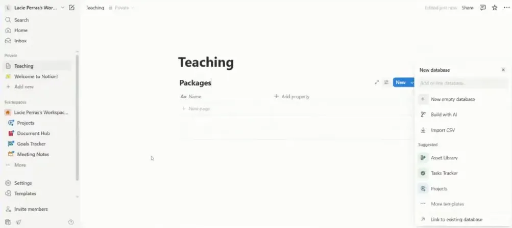 Creating Packages database with package size and classes remaining formula