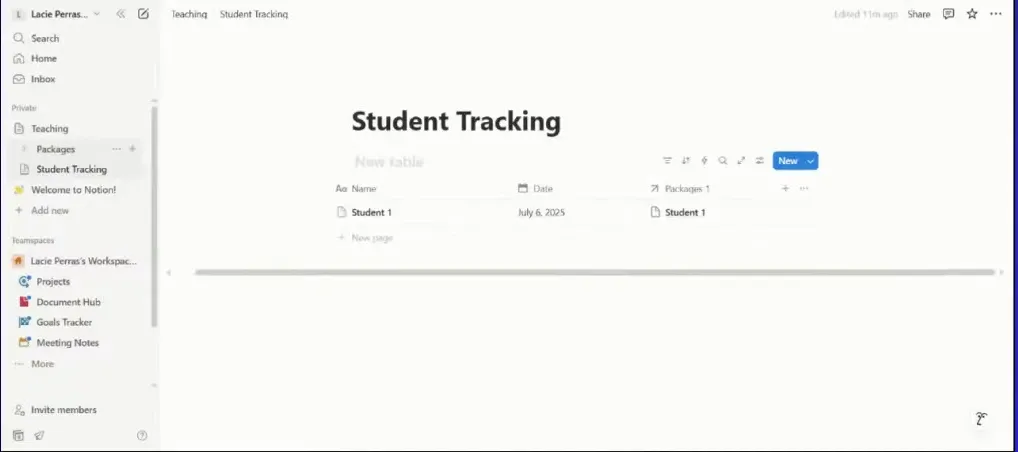 Adding students and logging lessons in Notion