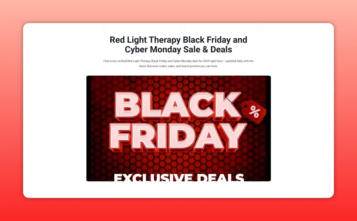 Black Friday sale graphic with large 'BLACK FRIDAY' text on a red honeycomb background from a deals page