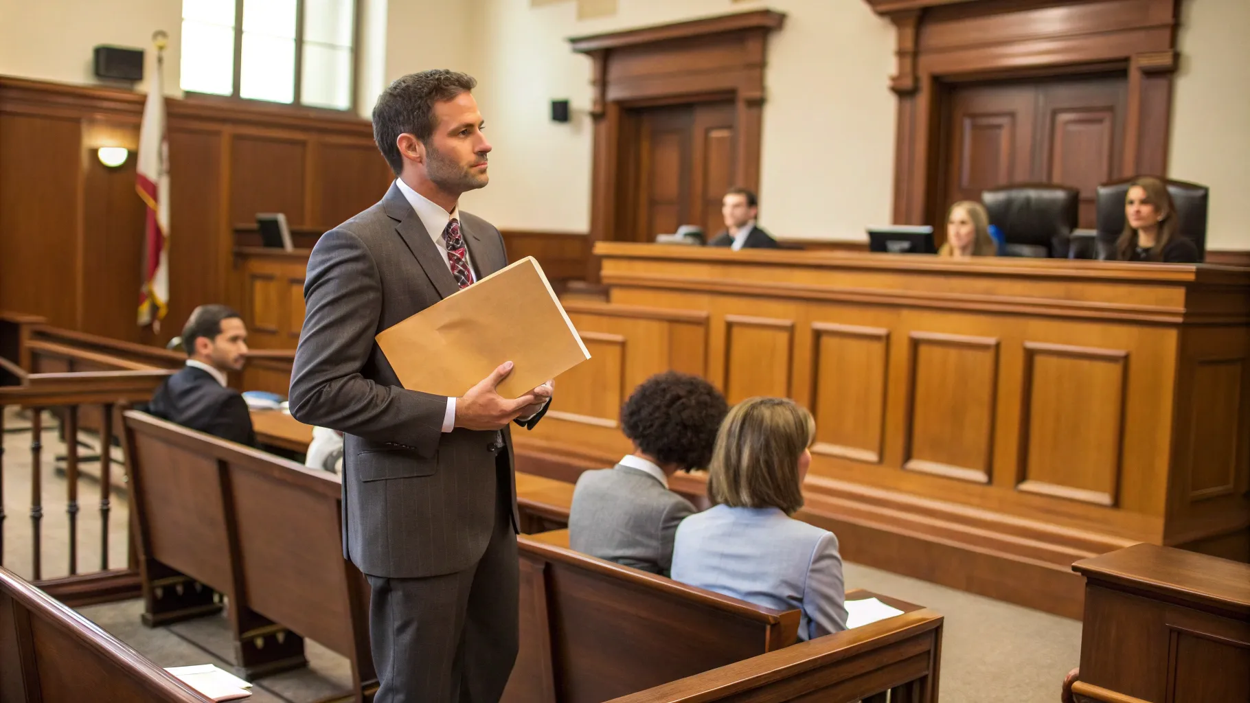 Family lawyer Adelaide navigating the complexities of the legal system in a courtroom setting.